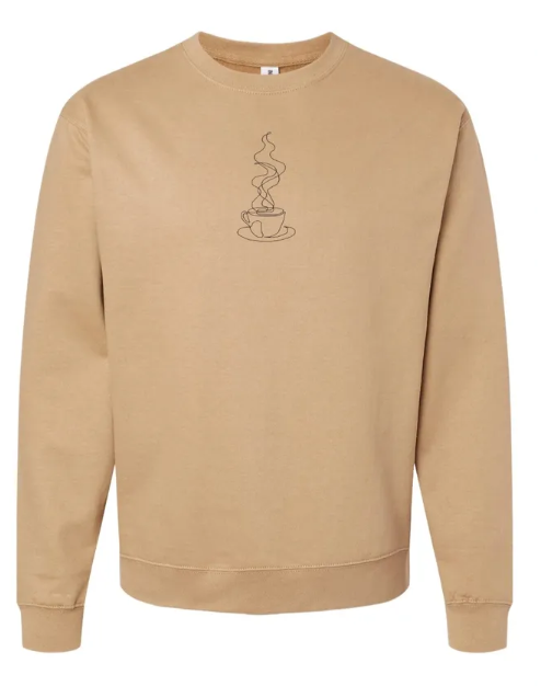 Coffee Silhouette Embroidered Ultra Soft Crewneck Sweatshirt