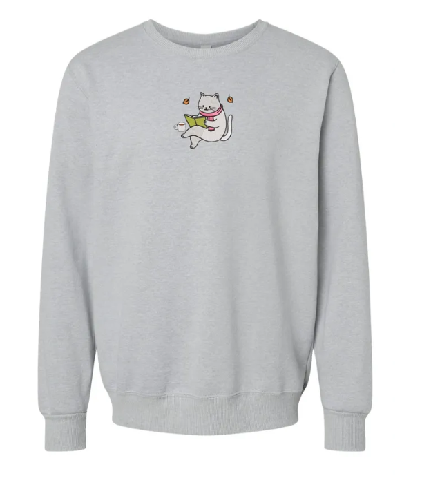 Books & Cats Life Is Good Embroidered Ultra Soft Crewneck Sweatshirt