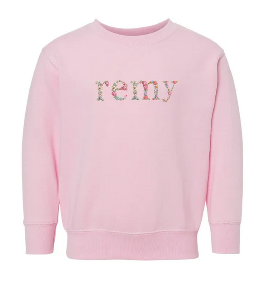 Custom Kids Name Floral Embroidered Crewneck Sweatshirt