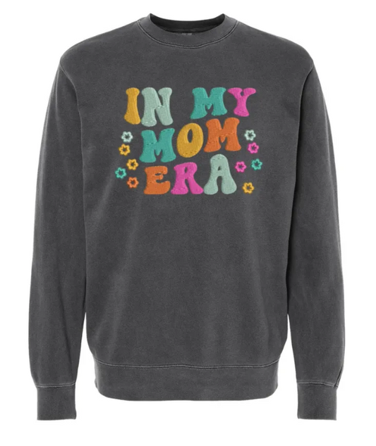 In My Mom Era Colorful Embroidered Washed Crewneck Sweatshirt