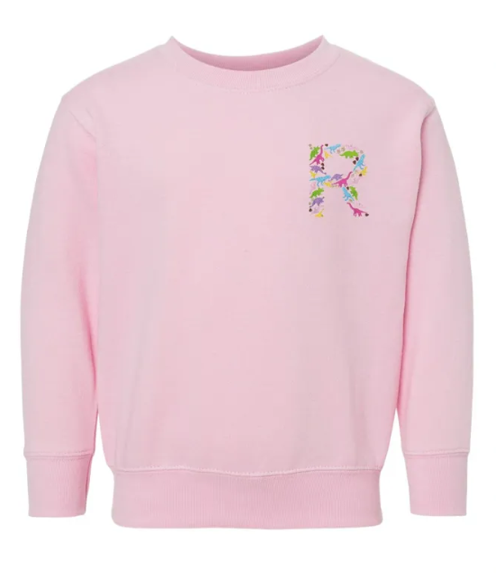 Dinosaur Custom Letter Embroidered Kids Crewneck Sweatshirt