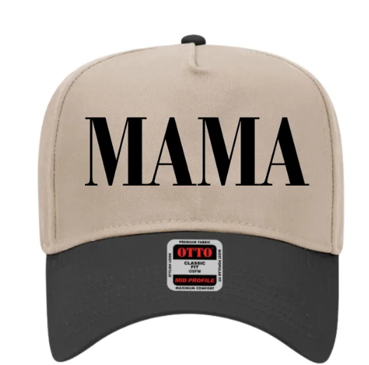 MAMA or Custom Word Black Embroidered OTTO 5 Panel Mid Profile Baseball Cap