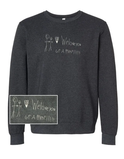 Custom Handwriting or Drawing Embroidered Crewneck Sweatshirt