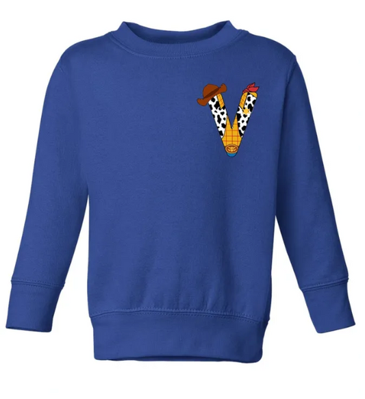 Custom Character Letter Toddler or Kid Embroidered Crewneck Sweatshirt