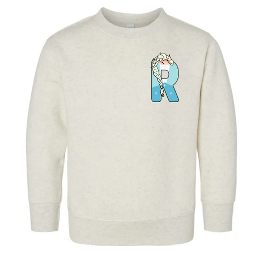 Custom Princess Letter Toddler or Kid Embroidered Crewneck Sweatshirt