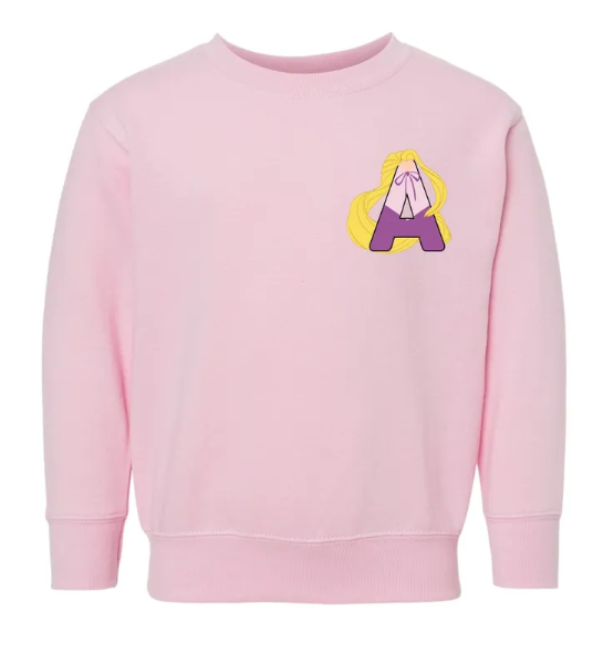 Custom Princess Letter Toddler or Kid Embroidered Crewneck Sweatshirt