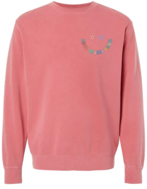 Cool Moms Club Floral Smiley Face Embroidered Washed Crewneck Sweatshirt