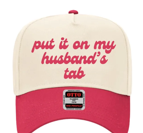 Put It On My Husband's Tab Embroidered Red OTTO 5 Panel Mid Profile Baseball Cap