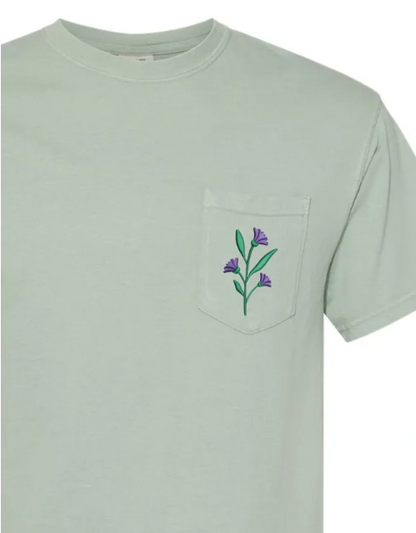 Custom Birth Flower Embroidered Comfort Colors Pocket Tee