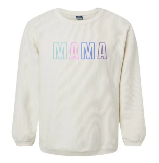 Mama Colorful Embroidered Corded Sweatshirt