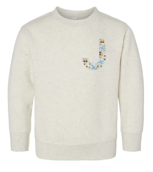 Cars & Trains Custom Letter Embroidered Toddler & Kids Crewneck Sweatshirt