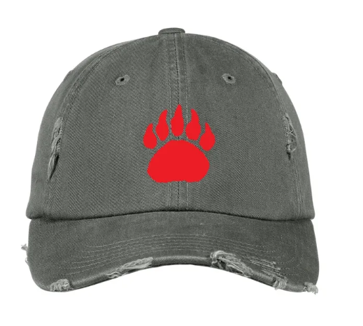 Red Paw Print Embroidered Distressed Hat