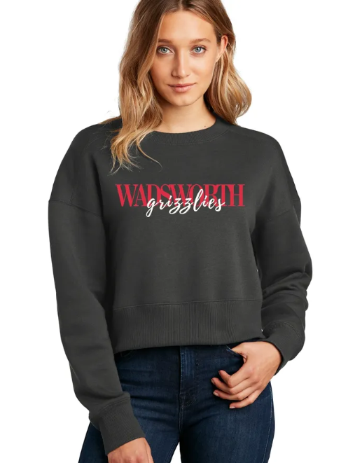 Wadsworth Grizzlies Embroidered Charcoal Gray Women’s Perfect Weight Fleece Midi Crew