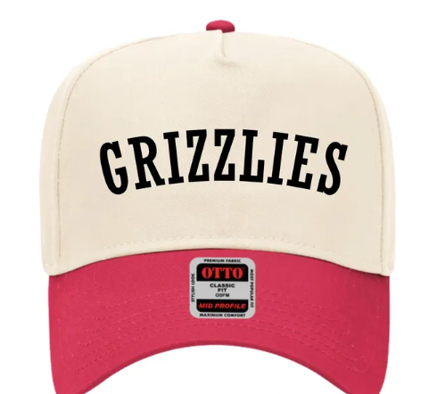 Grizzlies Embroidered Red & Natural OTTO 5 Panel Mid Profile Baseball Cap