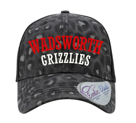 Wadsworth Grizzlies Embroidered Black Cheetah Ponytail Washed Print Hat