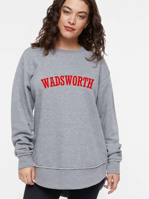 Wadsworth Embroidered Ladies Weekend Fleece Raw Edge Crewneck Sweatshirt