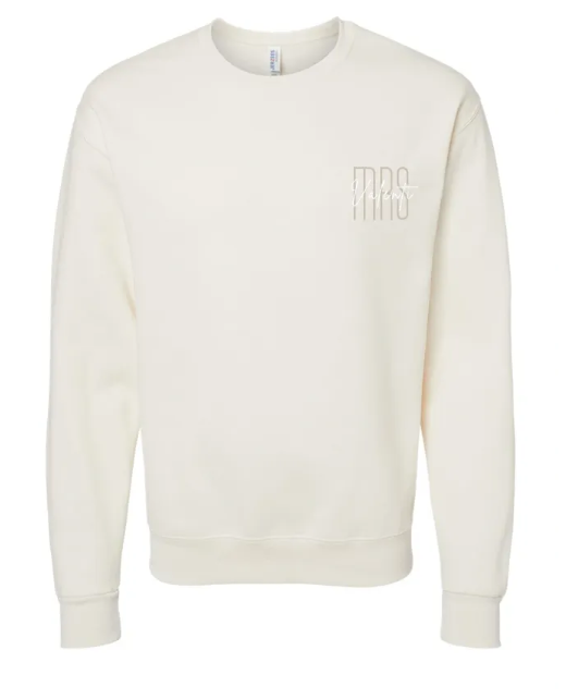 Mrs. "Your Name" White Cream Embroidered Unisex Crew Neck Sweatshirt