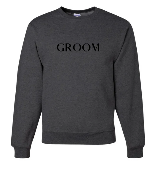 Groom Embroidered Heather Gray Unisex Crew Neck Sweatshirt