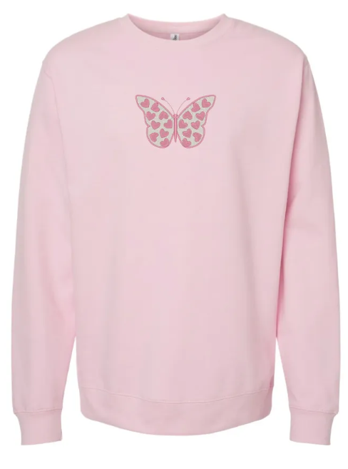 Butterfly Heart Embroidery Crewneck Sweatshirt