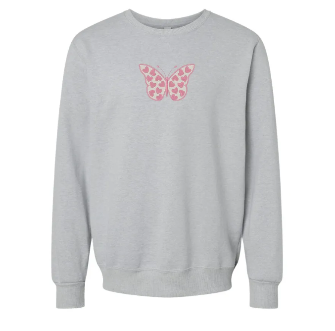 Butterfly Heart Embroidery Crewneck Sweatshirt