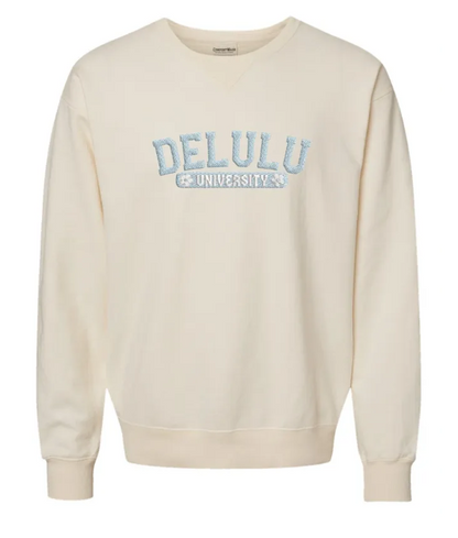 Delulu University Embroidered Comfort Wash Crewneck Sweatshirt