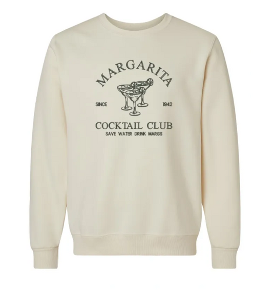 Margarita Cocktail Club Embroidered Sweet Cream Crewneck Sweatshirt