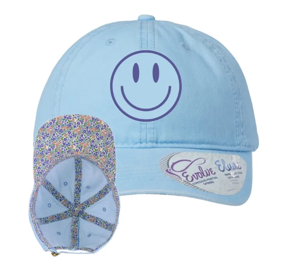 Smiley Face Embroidered Women's Pigment-Dyed with Fashion Undervisor Hat