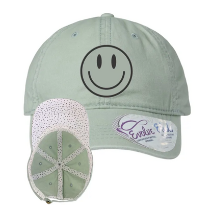 Smiley Face Embroidered Women's Pigment-Dyed with Fashion Undervisor Hat