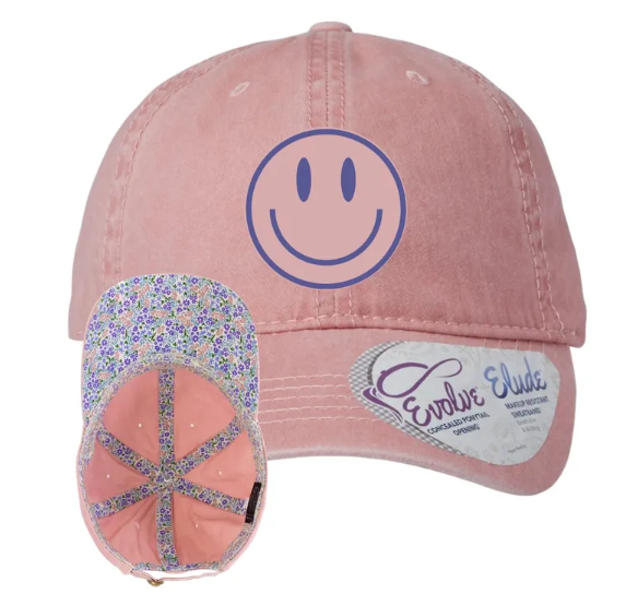 Smiley Face Embroidered Women's Pigment-Dyed with Fashion Undervisor Hat