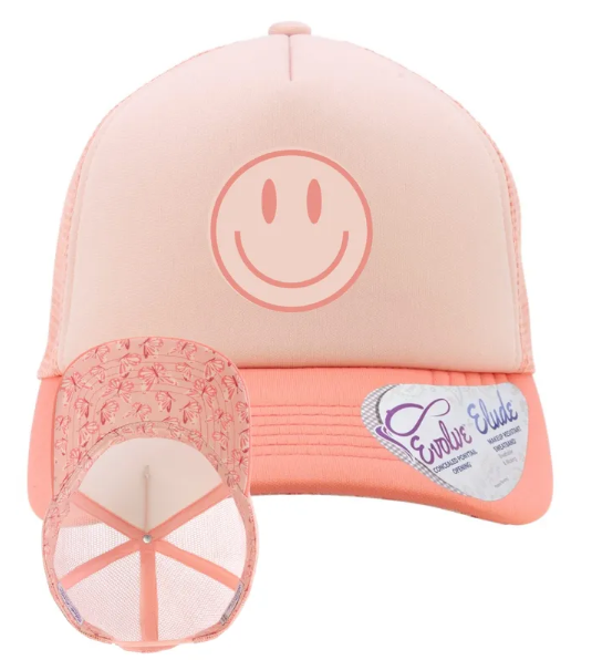 Smiley Face Embroidered Mesh Foam Patterned Women's Trucker Hat