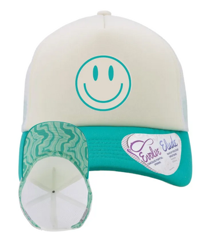 Smiley Face Embroidered Mesh Foam Patterned Women's Trucker Hat