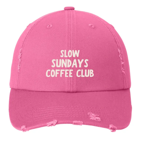 Slow Sundays Coffee Club Embroidered Distressed Hat