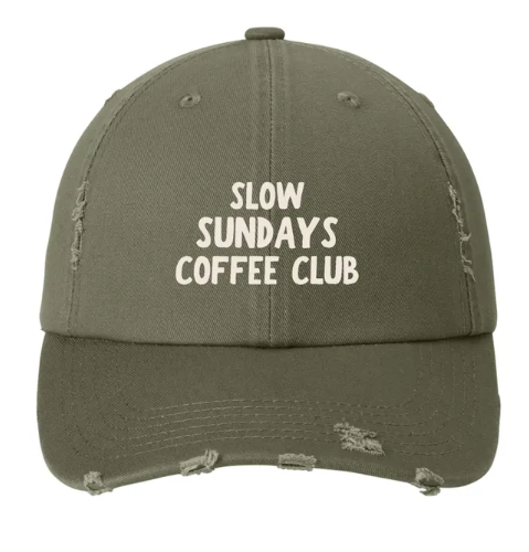 Slow Sundays Coffee Club Embroidered Distressed Hat