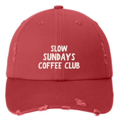 Slow Sundays Coffee Club Embroidered Distressed Hat