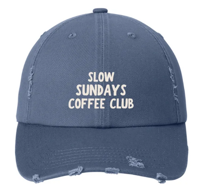 Slow Sundays Coffee Club Embroidered Distressed Hat