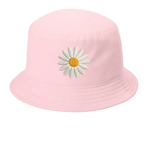 Cloud Pink Embroidered Short Brim Twill Bucket Hat