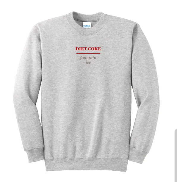 Diet Coke Over Fountain Ice Embroidered Ash Gray Crewneck Sweatshirt