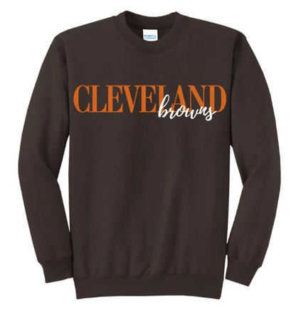 Cleveland Browns Full Front Overlapped Embroidered Crewneck Sweatshirt