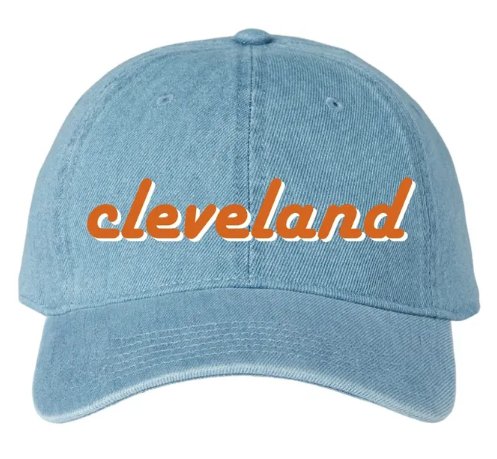 Cleveland Retro Font Embroidered Snow Wash Denim Dad Hat