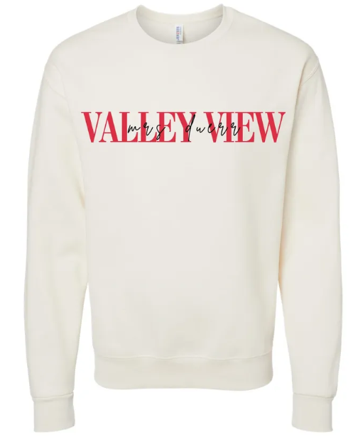 Valley View "Mrs. Custom" Teacher Embroidered Crewneck Sweatshirt