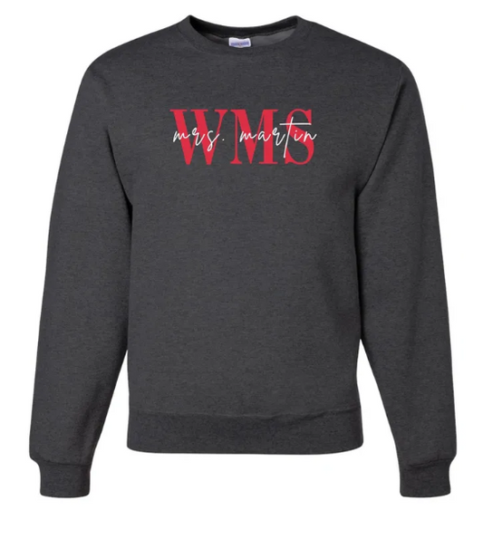 WMS "Mrs. Custom" Teacher Embroidered Crewneck Sweatshirt