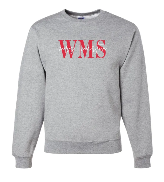 WMS "Mrs. Custom" Teacher Embroidered Crewneck Sweatshirt