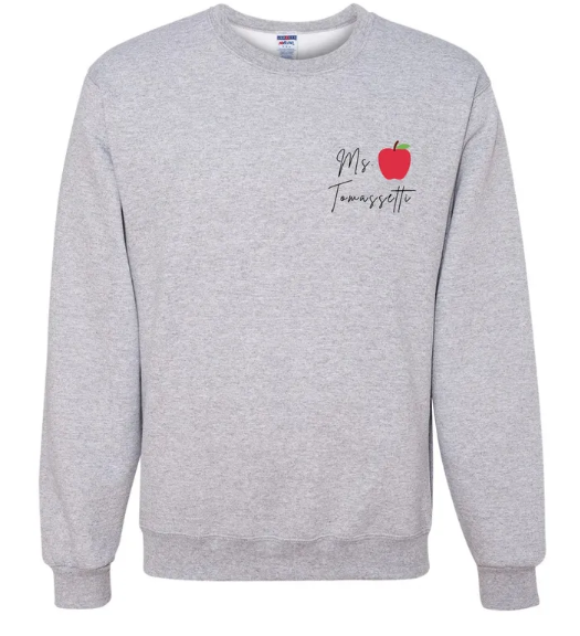 Custom "Mrs. Teacher" Embroidered Apple Crewneck Sweatshirt