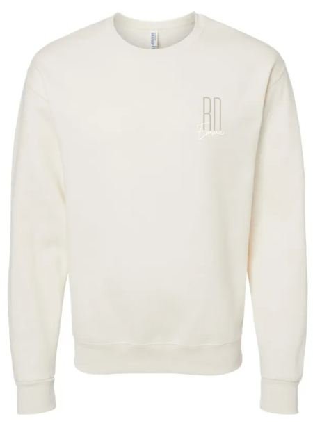 RN "Your Name" White Cream Embroidered Unisex Crew Neck Nurses Sweatshirt