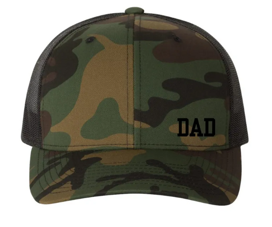 Camo Dad or Custom Word Embroidered Side Panel Snapback Trucker Hat