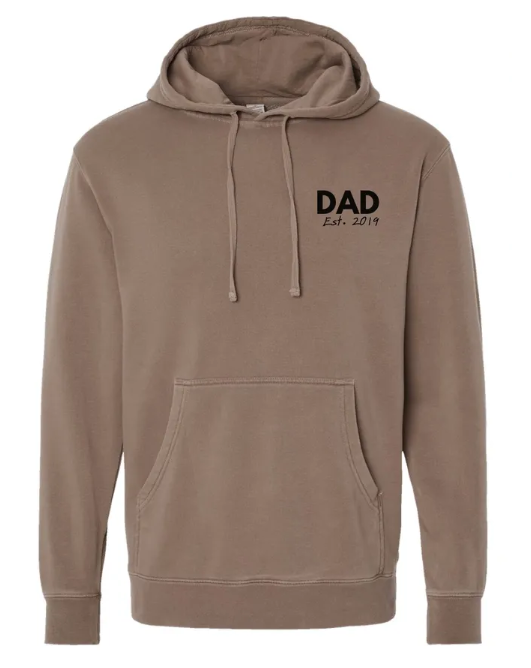 Dad, Grandpa, or Custom Word & Date Embroidered Pigment Hooded Sweatshirt