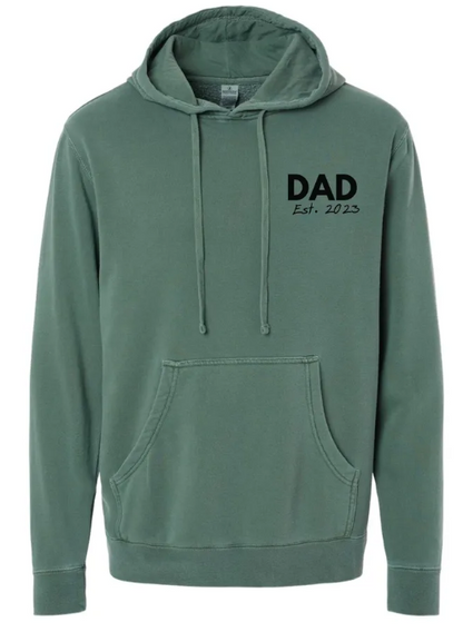 Dad, Grandpa, or Custom Word & Date Embroidered Pigment Hooded Sweatshirt