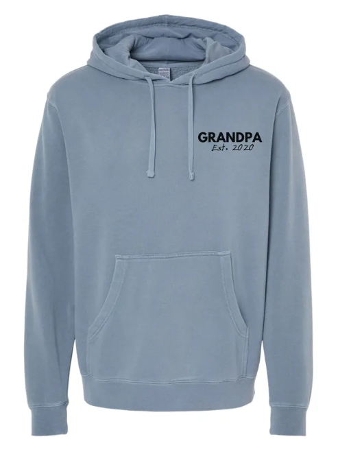 Dad, Grandpa, or Custom Word & Date Embroidered Pigment Hooded Sweatshirt