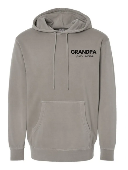 Dad, Grandpa, or Custom Word & Date Embroidered Pigment Hooded Sweatshirt