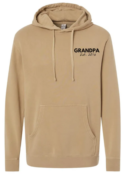 Dad, Grandpa, or Custom Word & Date Embroidered Pigment Hooded Sweatshirt